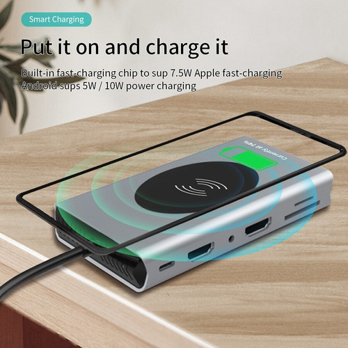 Hub Usb 14 Em 1 Mac Tipo-c 2hdmi Vga Rj45 Carregador Indução