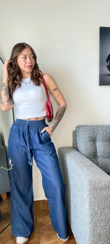 Palazo Jean Mujer Pantalón Dama Ancho Tendencia Moda Cintura