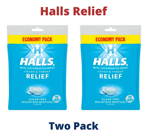2 Pack Halls Relief Menthol Sugar Free 70 Pastillas  