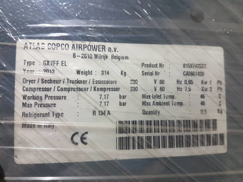 Compresor Tornillo Atlas Copco Gx7 10 Hp Cn Secador Y Pulmon