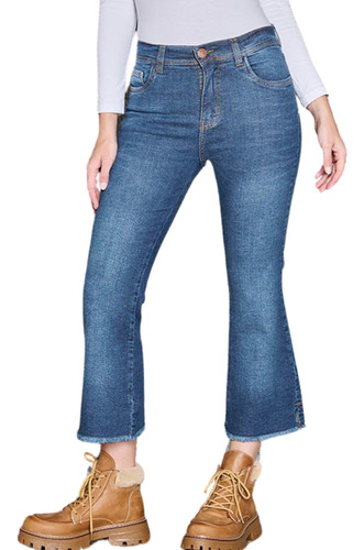 Jeans Cenitho Semi Oxford De Mujer Crop Elastizado Tiro Alto