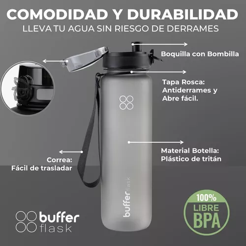 Botella Agua 1L Buffer Deporte Ciclismo Gimnasio BPA Free Negro