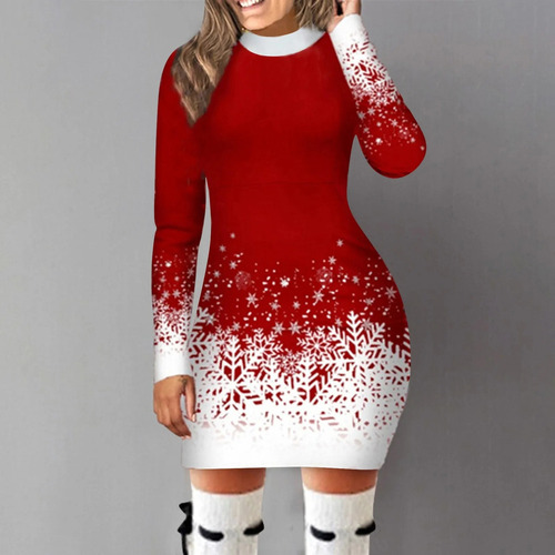 Bn Vestido Navidad De Manga Larga Con Cuello Redondo For