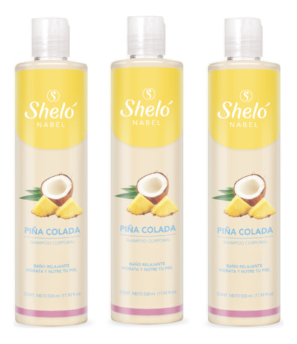 Piña Colada Shampoo Corporal Shelo Nabel® 530ml. 3 Piezas