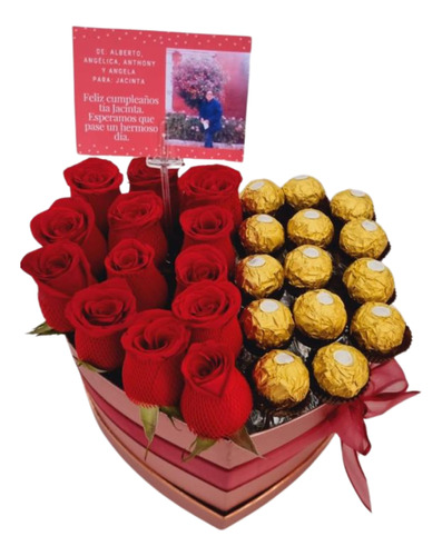 Box De Rosas Regalo Sorpresa Chocolate Corazon Amor