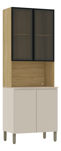 Paneleiro Armário Duplo 4 Portas Vidro Freijo / Vanilla