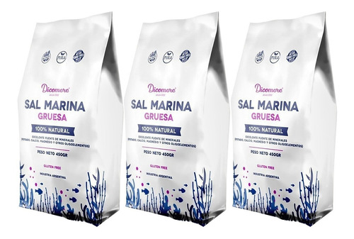 Sal Marina Gruesa Dicomere Comestible Sin Tacc 450g Pack X3 
