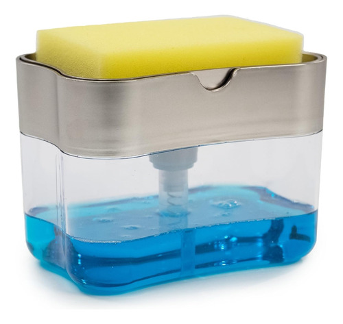 Dispenser Para Detergente Esponja 2 En 1 Cocina Jabon Color Gris