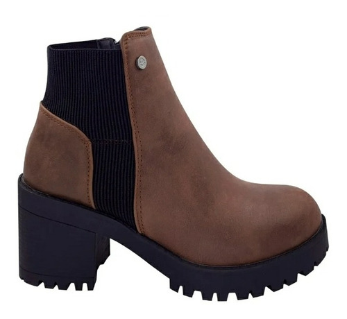 Botin Mujer, Taco Ancho, Color Marron Oscuro