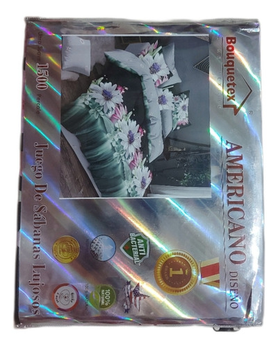 Juego Sábanas Bouquetex Amer 1 1/2 Plaza Twin 1500 Percale Negro Floreado