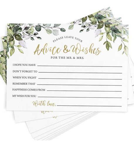 Consejos Y Deseos De Boda, Greenery Bridal Shower, 50 Tarjet