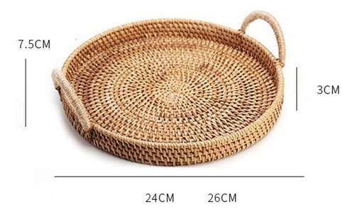 Cesta De Mimbre Hecha A Mano Con Asas De Madera Bandeja
