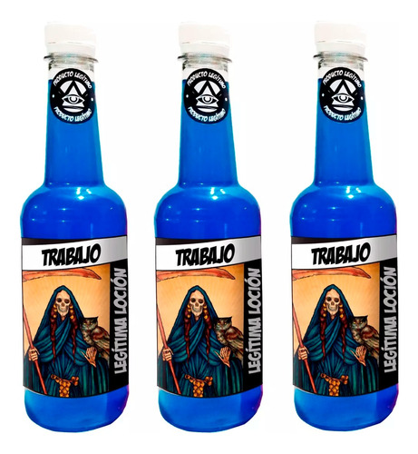 3 Piezas Loción Mística Santa Muerte Trabajo (azul)