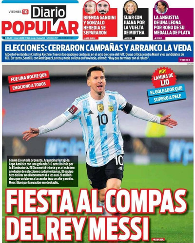 Diario Popular  10/09/2021 Messi Goleador Supero A Pele