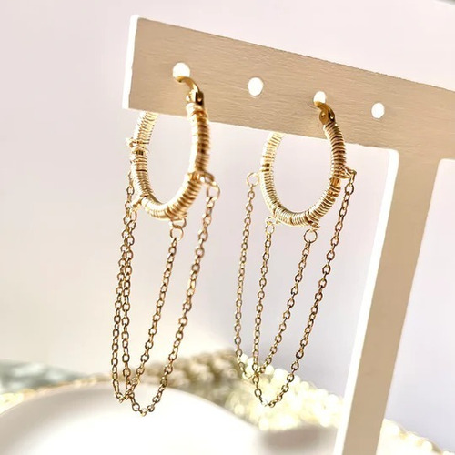 Aretes Arracadas Hoops Cadena Colgante Chapa Oro Para Mujer