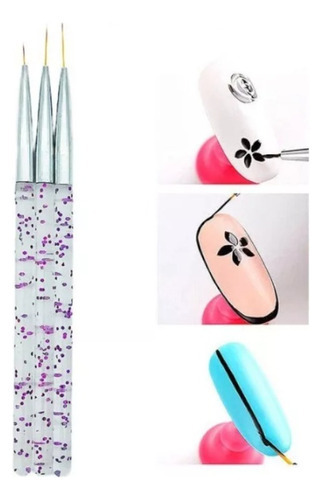 3 Pinceles Liner Punta Fina Decoracion Uñas Lineas Nail Art