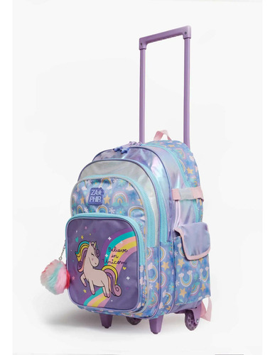 Mochila Carro Unicornio Con Luz 18p Zaphir - Sharif Express Color Lila Diseño De La Tela Único