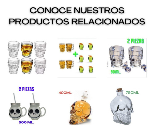 Set 6 Vaso Whisky Tequilero Mezcalero Shots Craneo Calavera