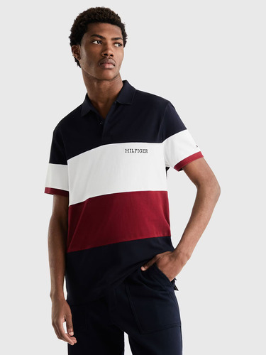 Polo Colorblock Con Logo Hombre Tommy Hilfiger Azul