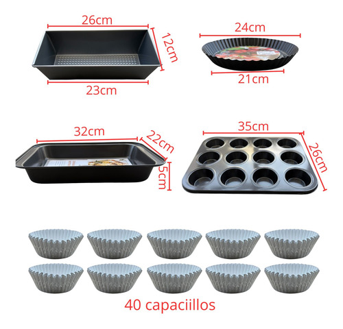 Juego Moldes Pastel Hornear Cupcakes Charola Postre 5 Pzas.