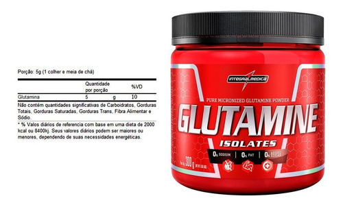 Suplemento em pó Integralmédica Glutamine Isolates glutamina Glutamine Isolates sabor without flavor em pote de 300g