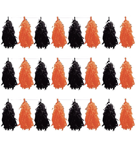 Guirnalda Borlas Naranja Y Negro 3 Metros Cotillon Halloween