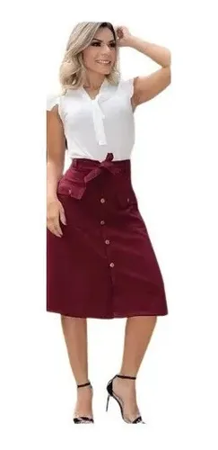 Saia midi best sale linho mercado livre