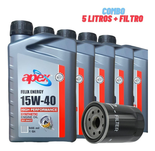 Aceite 15w40 Semi Sintetico Apex Pack 5lts + Filtro