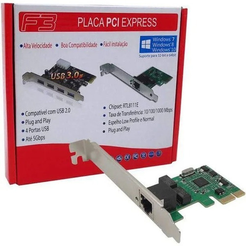 Placa De Rede Gigabit Rj45 10/100/1000mbps Pci-express Dex
