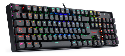 Teclado gamer Redragon Mitra K551 QWERTY Outemu Red português Brasil cor preto com luz RGB