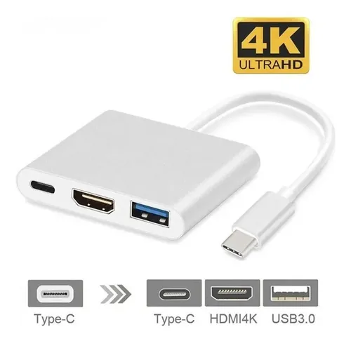Cable Adaptador 3 En 1 Usb Tipo C A Hdmi Mac Sams Alphastore Gris Oscuro