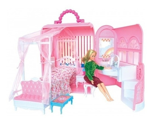 Maletín Con Dormitorio Y Baño. Muebles De Muñecas Gloria