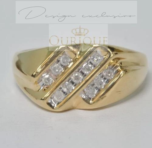 Anel De Ouro 18k 750 Com 11 Diamantes De 5 Pontos Luxo