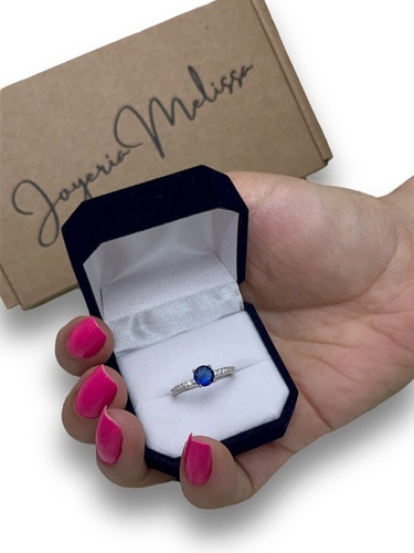 Anillo Plata 925 Compromiso Cintillo Piedra Azul Promesa 