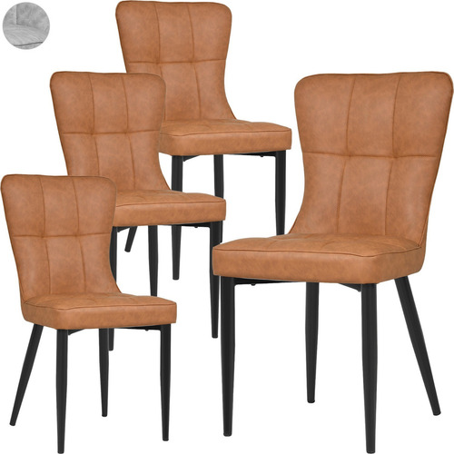 Juego Set 4 Sillas Modernas Comedor Tapizadas Vinipiel Estructura de la silla Negro Asiento Café Diseño de la tela Vini piel