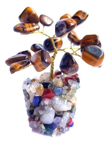 Árvore Da Felicidade Pedra Natural Cristal Olho De Tigre 9cm