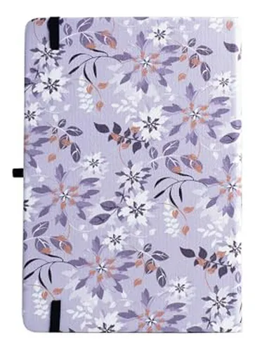 Cuaderno A5 Puntos Flores Gris Con Bolsillo Y Banda Elástica