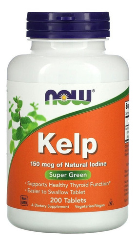 Kelp Algas Marinha Iodo 150mcg 200 Tabletes Now Foods - Eua Sabor Neutro