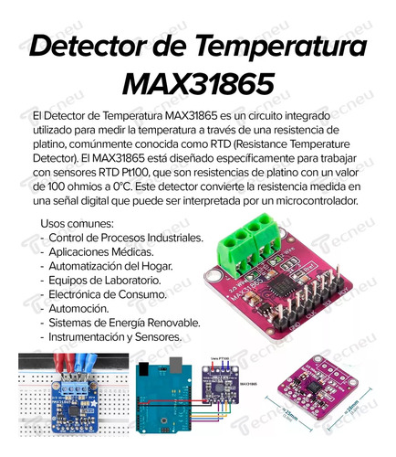 Tecneu Modulo Max31865 + Sensor Temperatura Rtd Pt100 2 Hilos 450°c