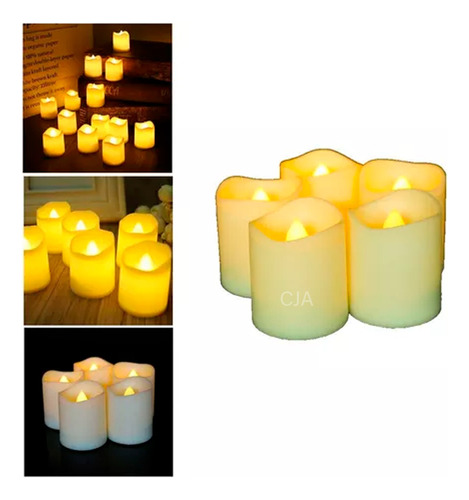 Kit Com 12 Velas Decorativas De Led Amarelas + Bateria