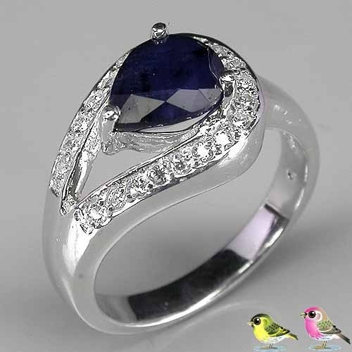 Aaaa Anillo Zafiro Lagrima Azul Cz Plata 925 #8 Vvs 29qt Pp8