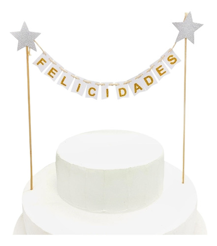Torta Felicidades Con Banderines Blancos