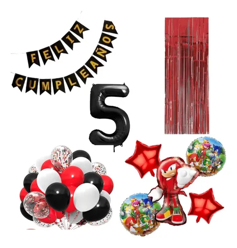 Kit Decoracion Globos Sonic Rojo Knuckles Numero A Eleccion