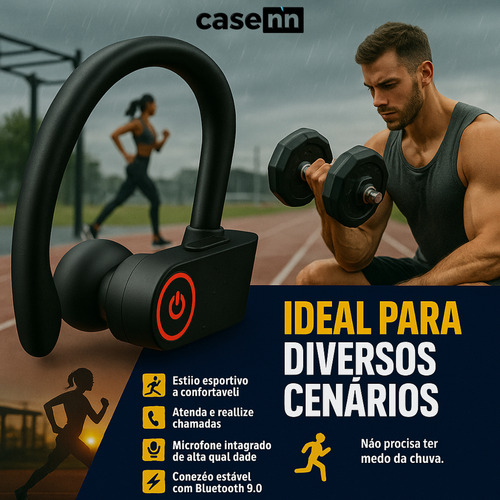 Fone De Ouvido Bluetooth Sem Fio Tws Esportivo Resistente Corrida Tipo Gancho Compatível Iphone Samsung Xaiomi Lenovo Motorola Lp75 Xt80 Academia Caminhada Esporte Encaixe Firme Correr Ipx5 Casenn