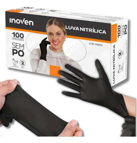 Luvas Descartáveis Nitrílicas Inoven Preta Tam. G — 100 un