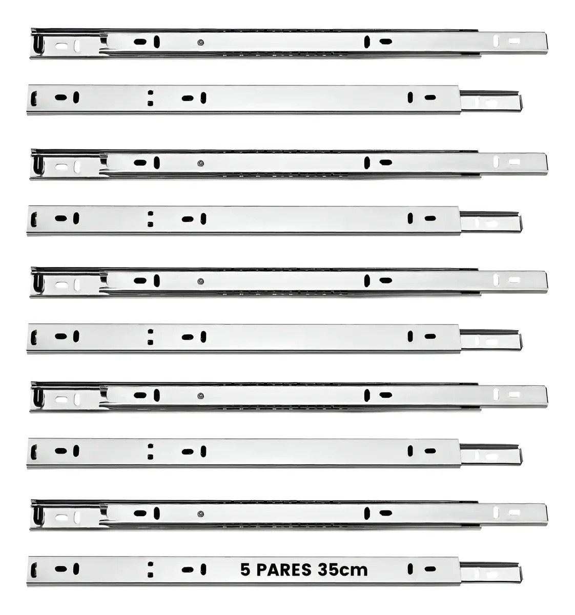 5 Pares Corrediça Telescópica 35cm Para Gaveta Trilho Reforçado Prateado