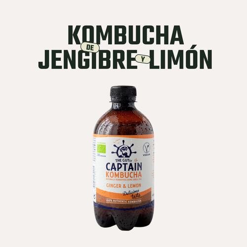 Kombucha Orgánica Jengibre Limón Gutsy Captain - 400 Ml