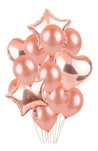 Set Globos Metalizados Rosa Oro X 14 Unidades - Fiesta