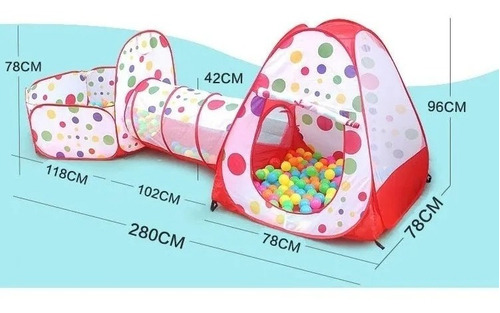 Carpa Casita Infantil C/túnel Y Pelotero 3en1 +100 Pelototas