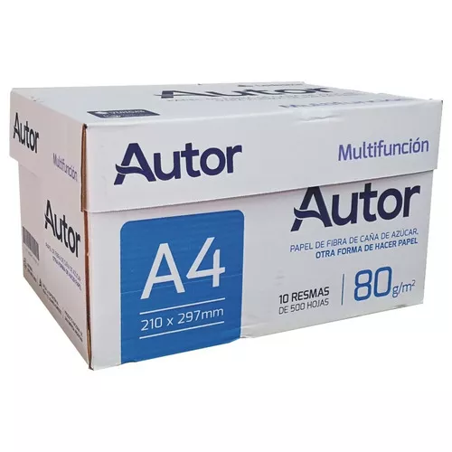 Resma Autor A4 80 Grs Caja 10 X 500 Hojas Color Blanco